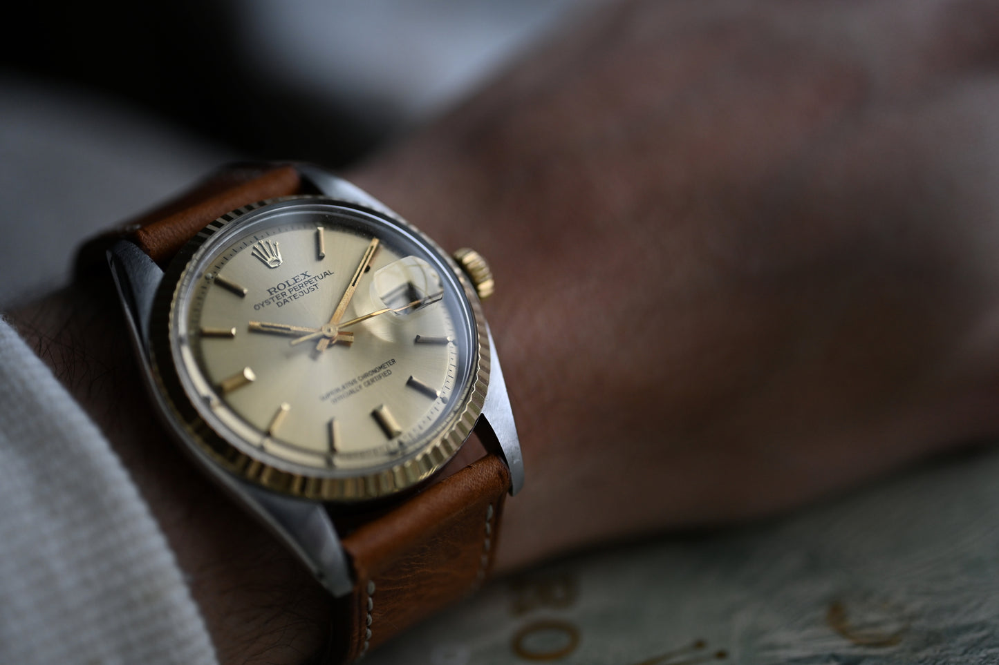 Vintage Rolex Datejust 1601 wrist shot two tone