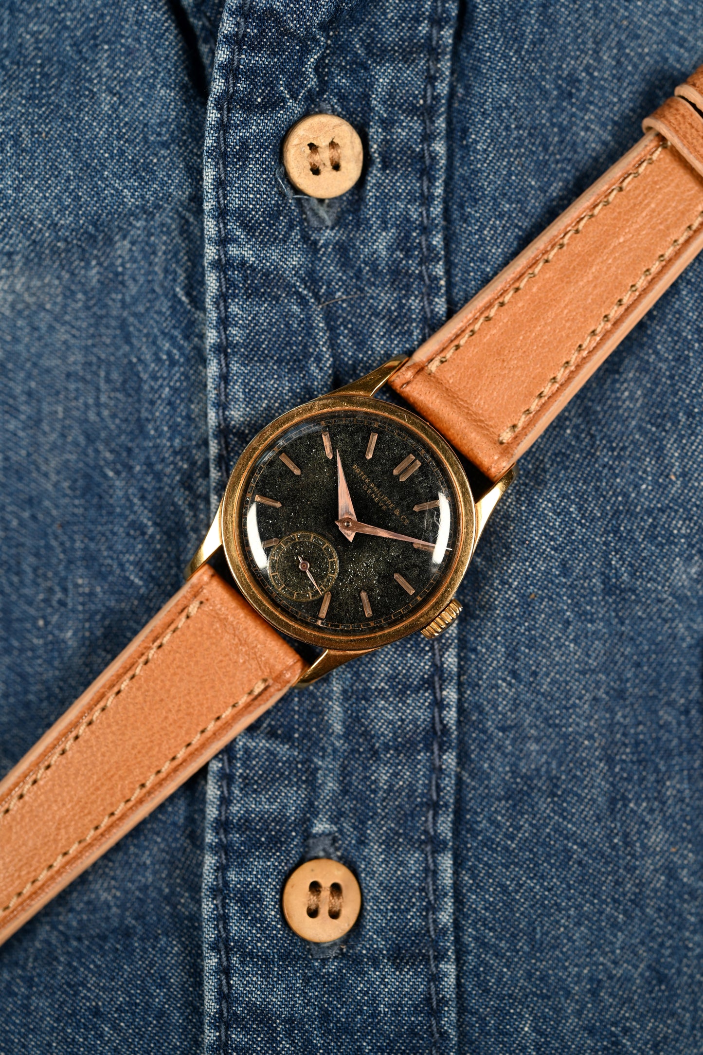 Patek Philippe 96 Rose Gold Gilt Black Dial w/ Extract from Archives - Serviced w/ 1 year warranty