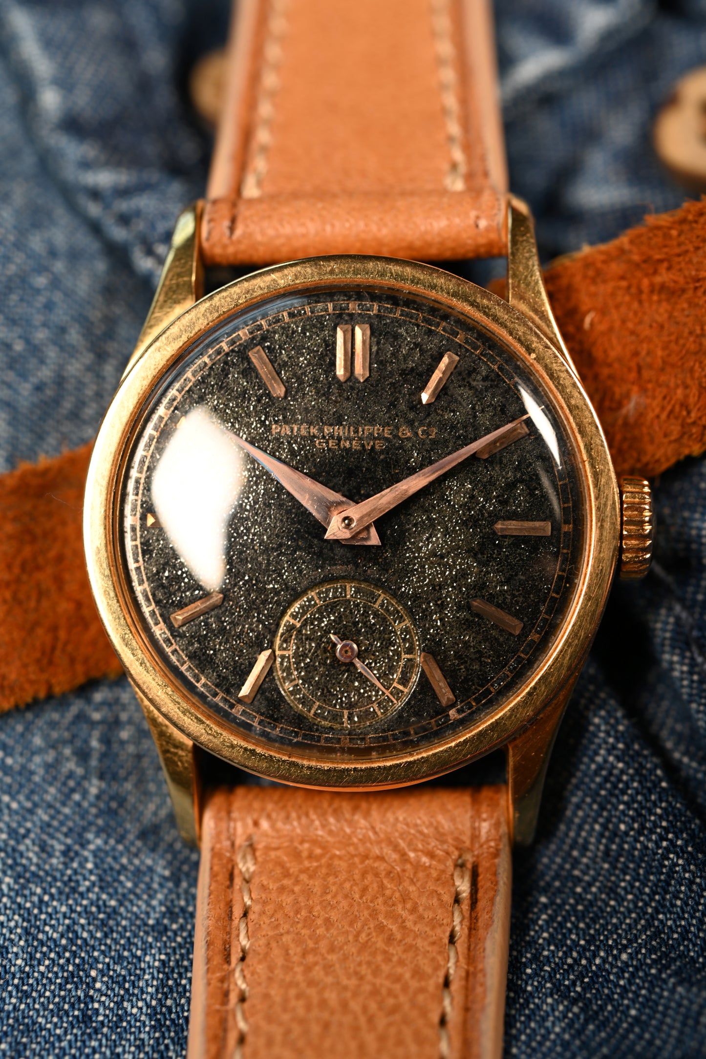 Patek Philippe 96 Rose Gold Gilt Black Dial w/ Extract from Archives - Serviced w/ 1 year warranty
