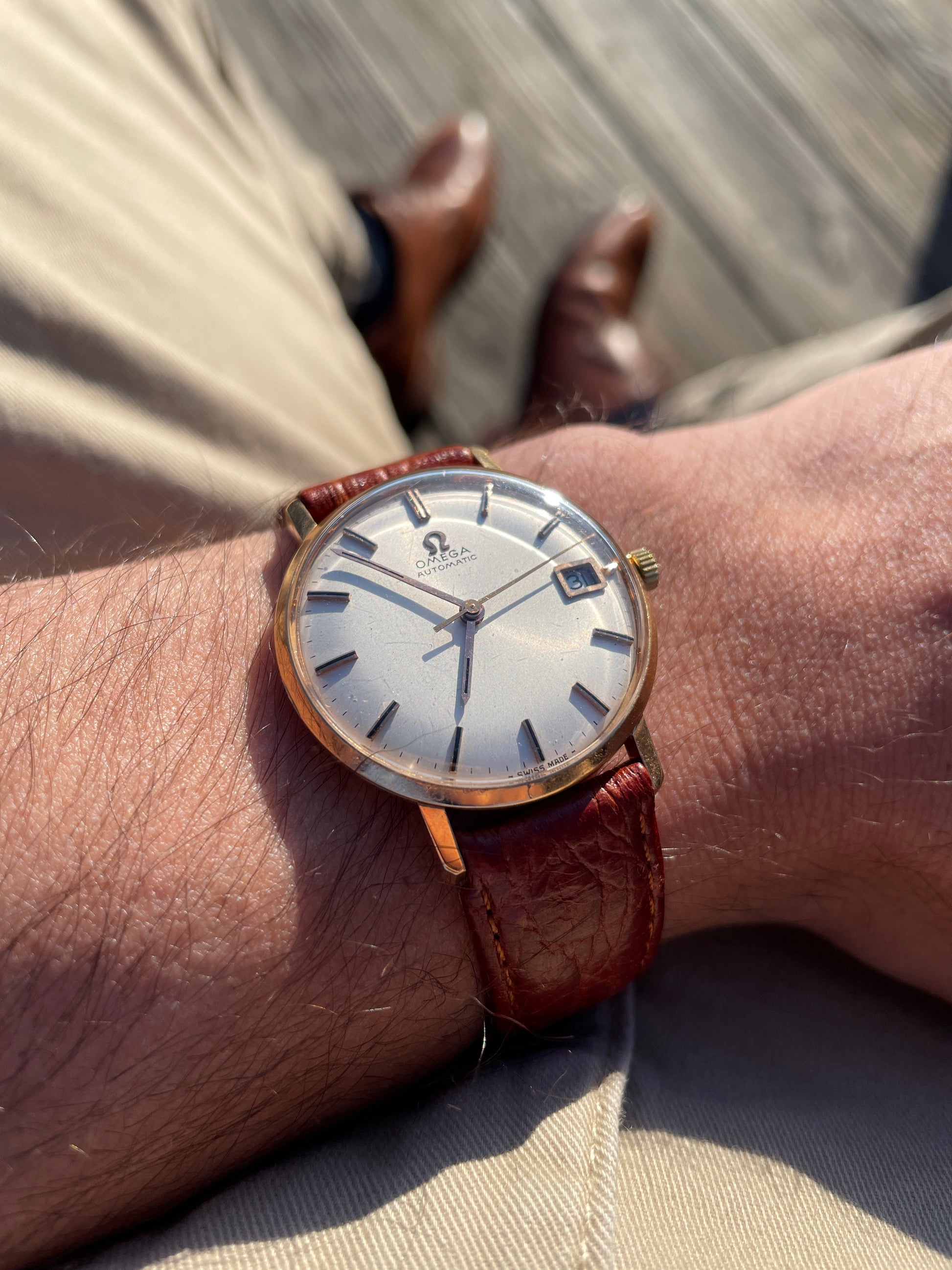 Vintage Omega Seamaster 14kt wrist shot 2