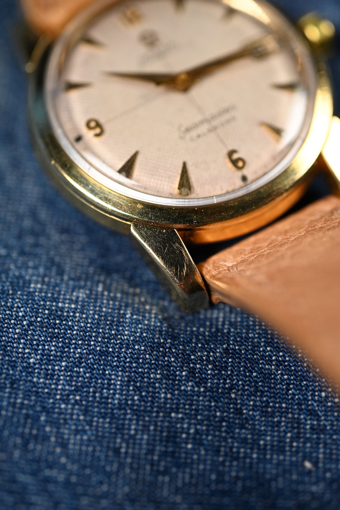 Vintage Omega Seamaster Calendar - Waffle Dial w/ NAIAD crown and original buckle.