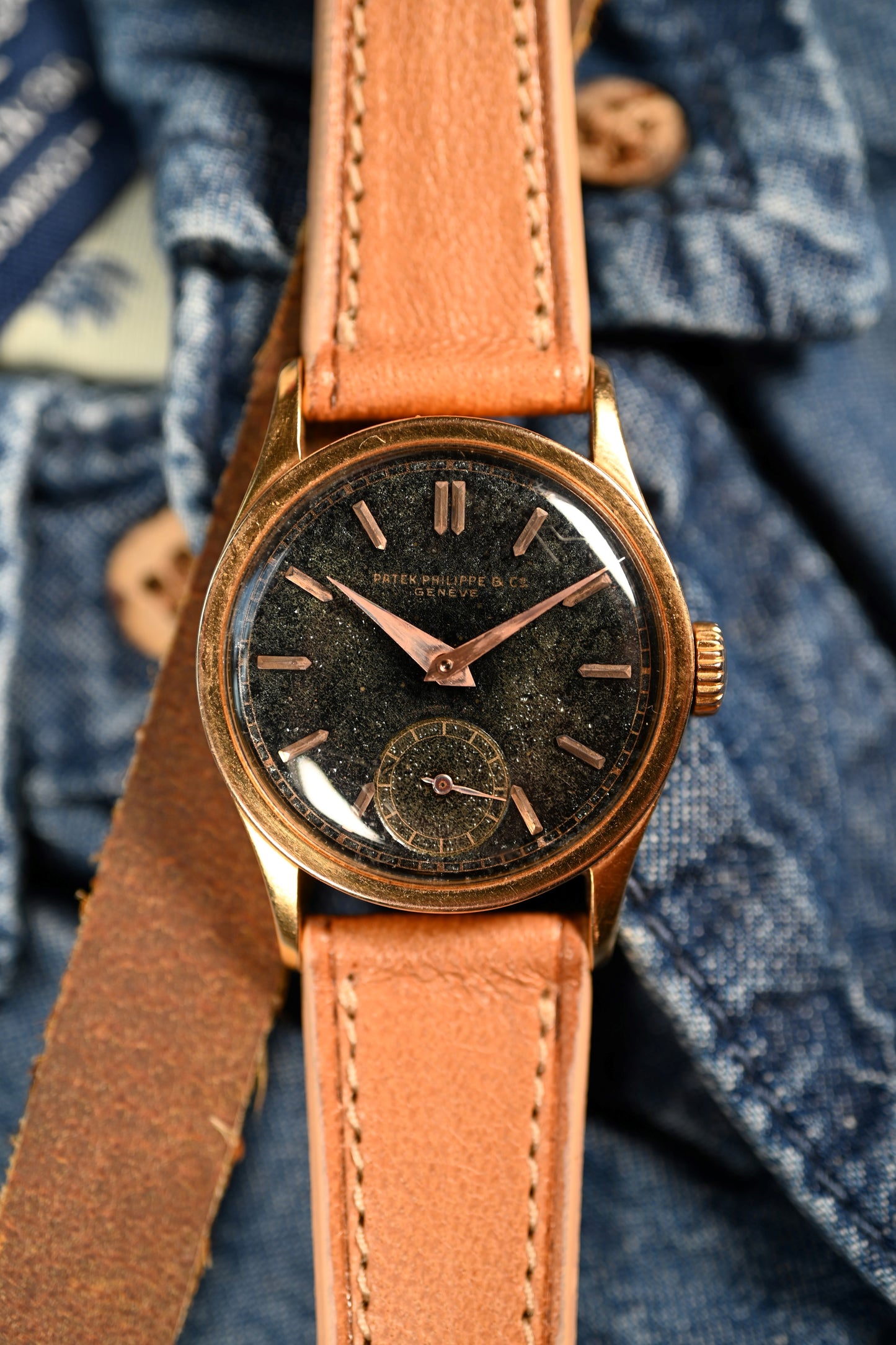 Patek Philippe 96 Rose Gold Gilt Black Dial w/ Extract from Archives - Serviced w/ 1 year warranty