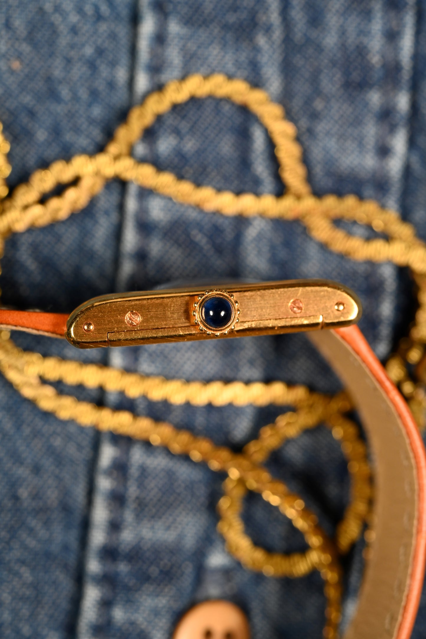 Cartier Tank Normale New York original blue sapphire cabochon crown.