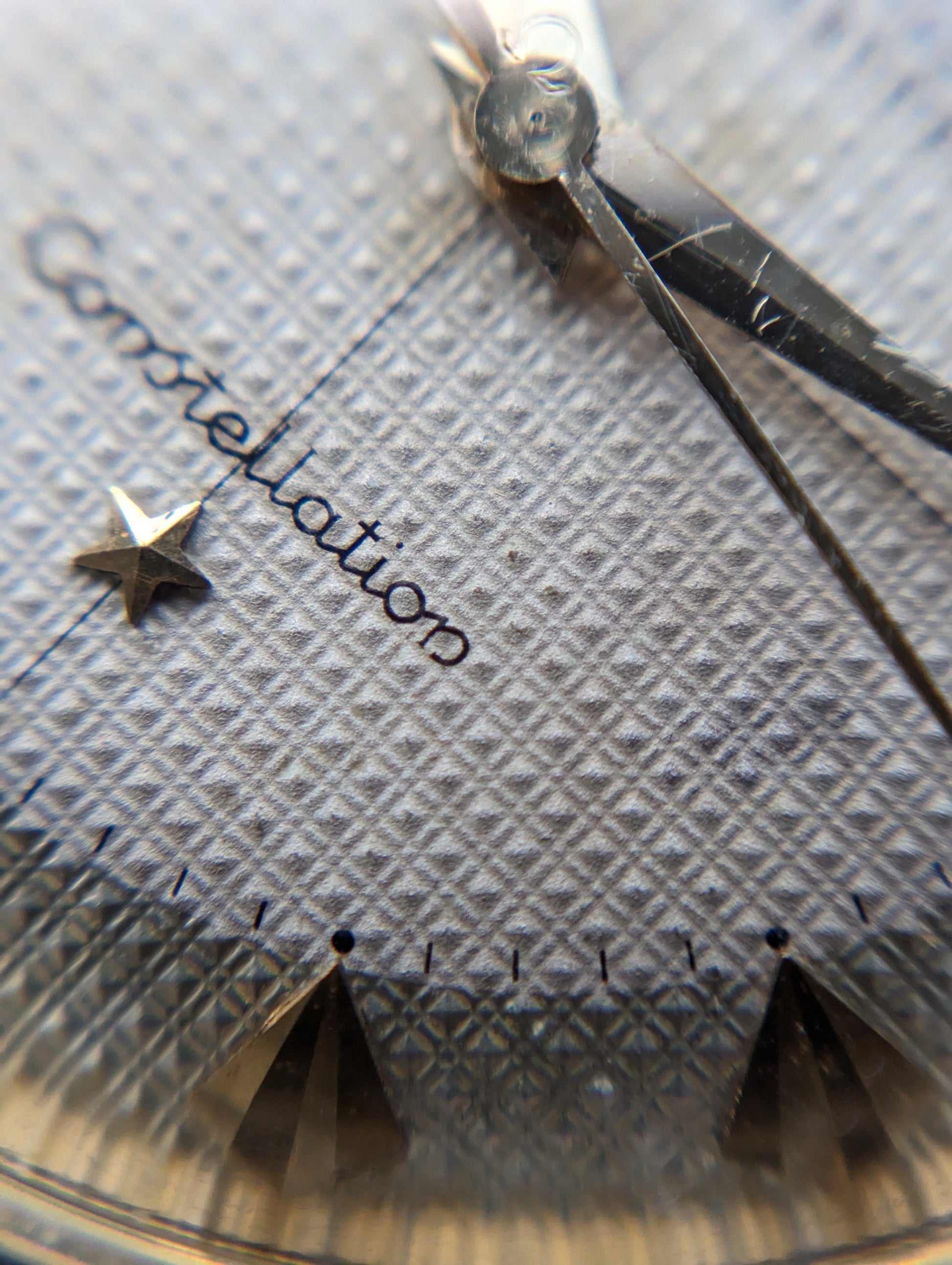 Vintage Omega Constellation 2652 Hobnail Dial dial macro shot